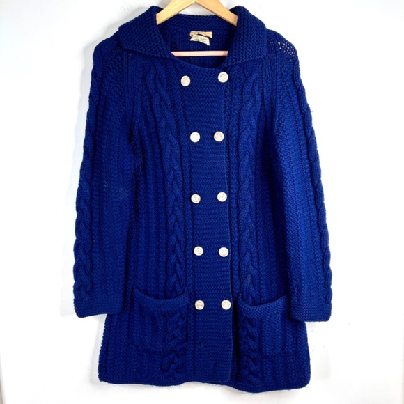 Vintage 1960s Wool Cardigan Saks Fifth Ave Made in Italy Navy Old Money Duster - Picture 1 of 14